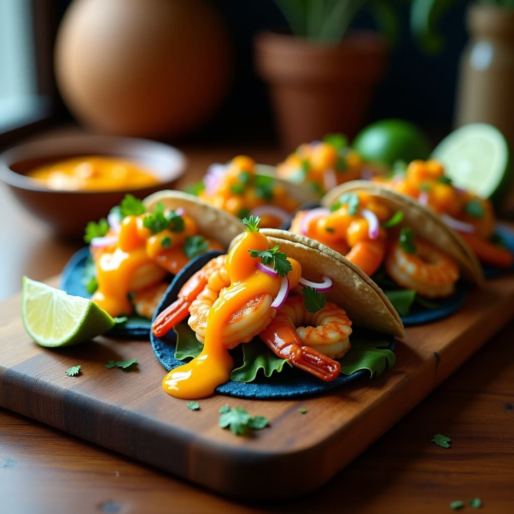 Tacos de Camarones al Mojo de Ajo con Salsa de Mango: Receta Fusion Mexicana-Cubana