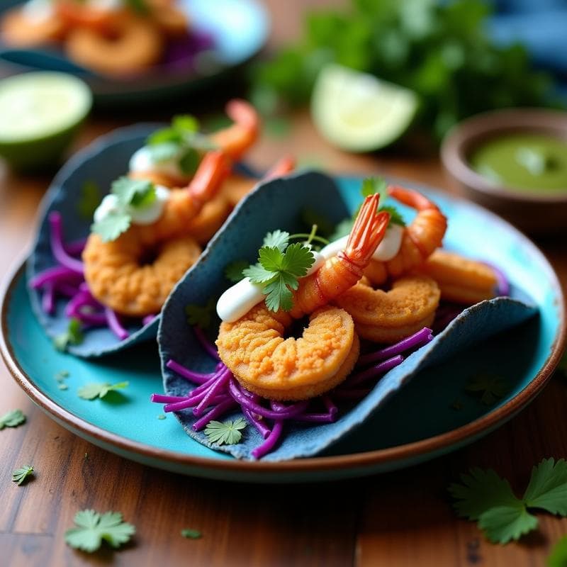 Tacos de Camarones con Rebozado de Maíz Azul: Receta Mexicana Gluten-Free en Airfryer