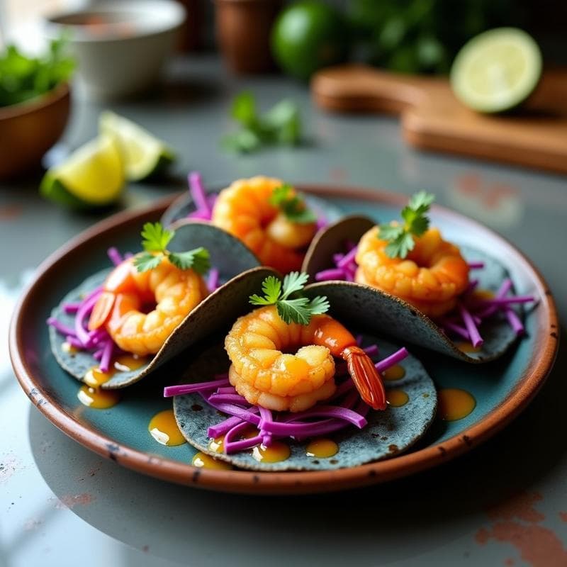 Tacos de Camarones con Repollo Morado y Salsa de Maracuyá: Receta en Airfryer Sin Freír