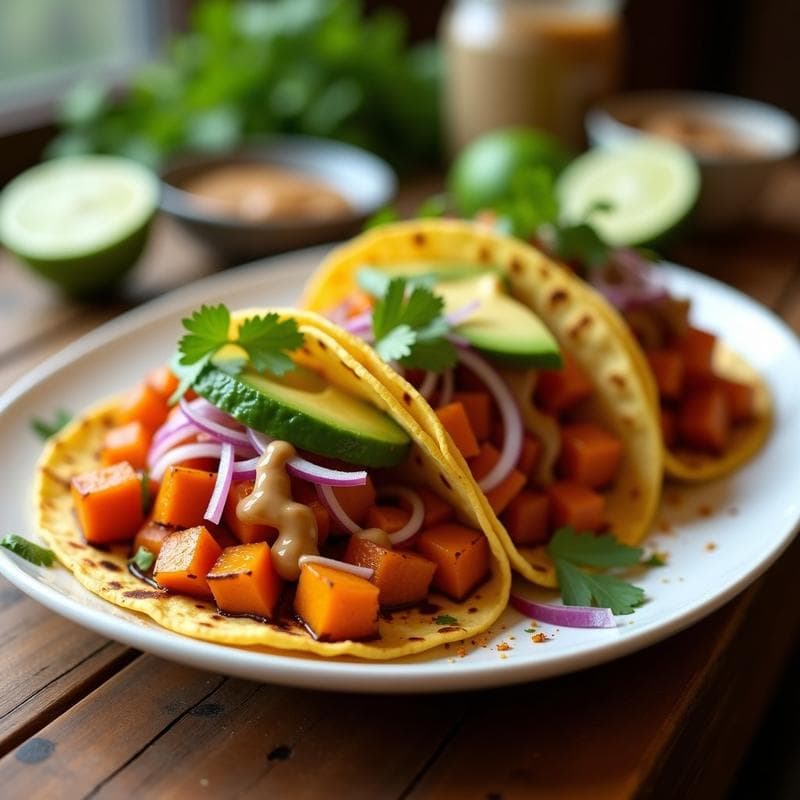 Tacos de Camote Asado con Crema de Cacahuete y Chile: Receta Vegana y Crujiente
