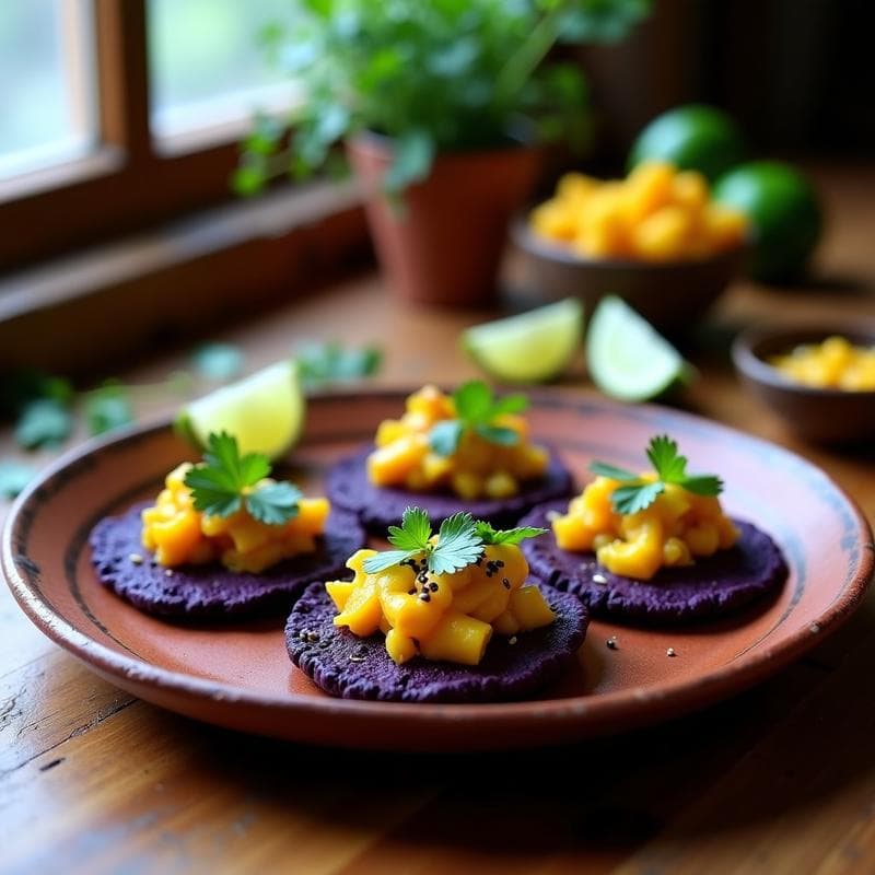 Tacos de Camote Morado con Chutney de Mango y Haba: Receta Mexicana Vegana en Airfryer