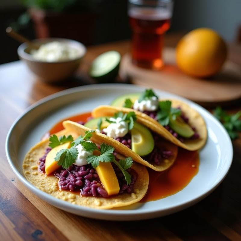 Tacos de Camote Morado y Feta de Almendras: Receta Mexicana Vegana con Toque Mediterráneo