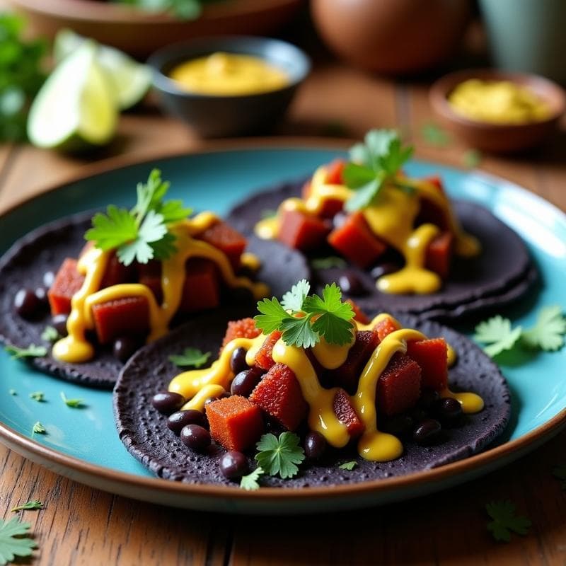 Tacos de Camote Morado y Frijol Negro: Receta Vegana en Airfryer con Salsa de Ají