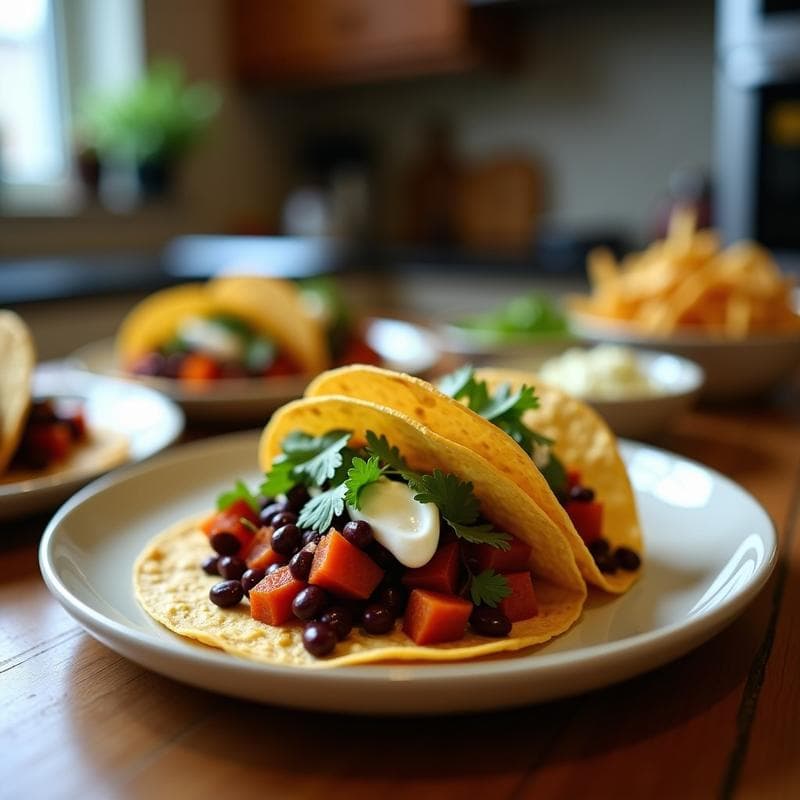 Tacos de Camote Morado y Frijoles Negras en Airfryer: Receta Mexicana Sin Gluten
