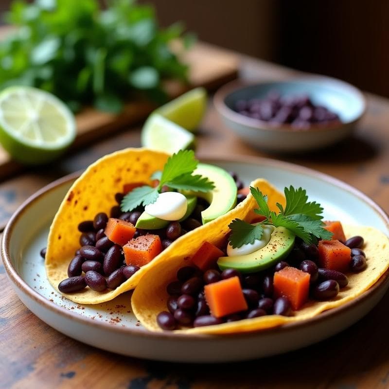 Tacos de Camote Morado y Frijoles Negros: Receta Mexicana Keto en Olla Express