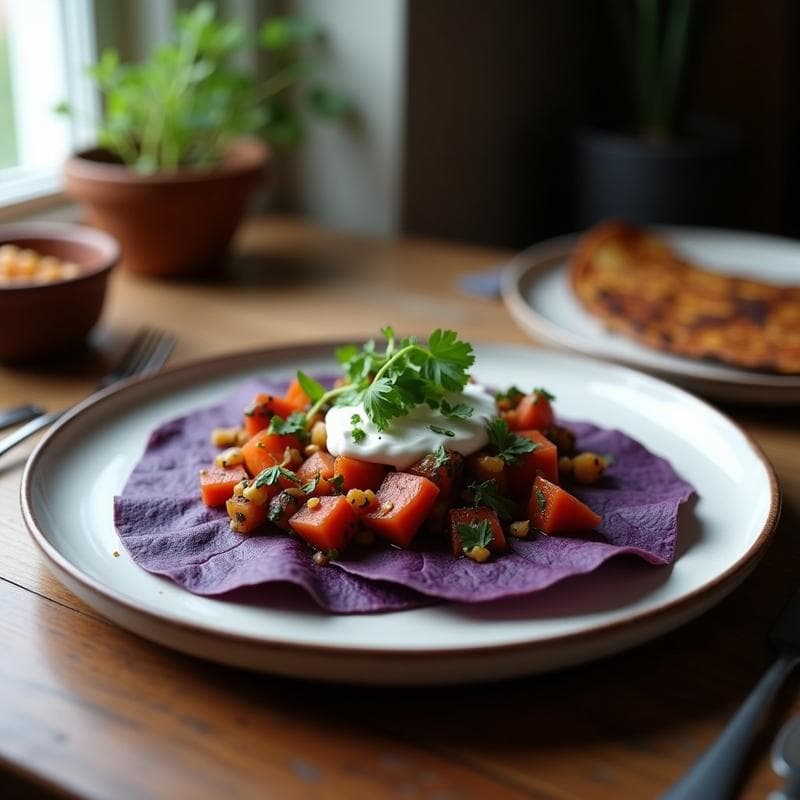 Tacos de Camote Morado y Guacamole de Piparra: Receta Mexicana Sin Gluten con Toque Vasco