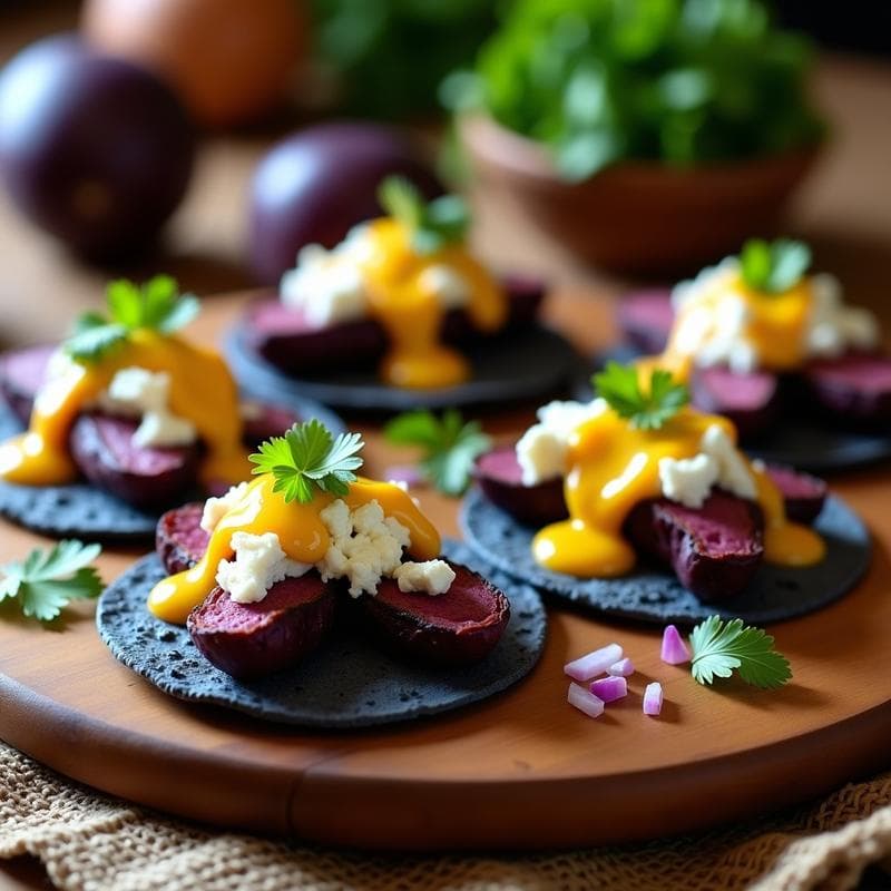 Tacos de Camote Morado y Queso de Cabra en Salsa de Granadilla: Receta en Airfryer