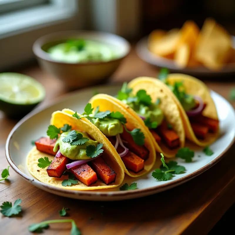 Tacos de Camotes Morados con Crema de Aguacate y Microgreens: Receta Vegana Crujiente