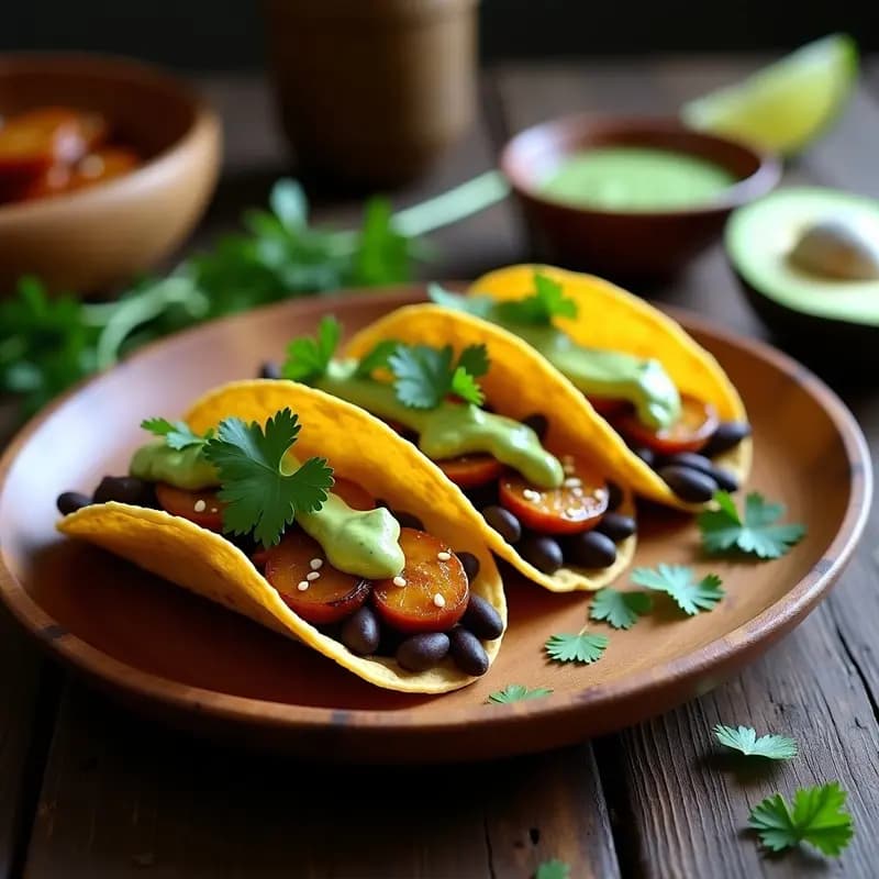 Tacos de Caraota Negra y Plátano Maduro con Salsa Guasacaca: Receta Venezolana Vegana en Airfryer