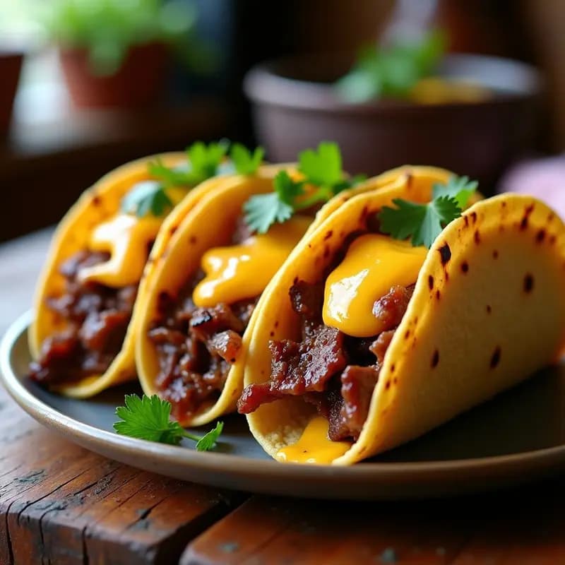 Tacos de Carne Asada con Queso Fundido, Cebolla Caramelizada y Salsa de Chipotle y Piña: Receta Fusion Mexicana-Hawaiana
