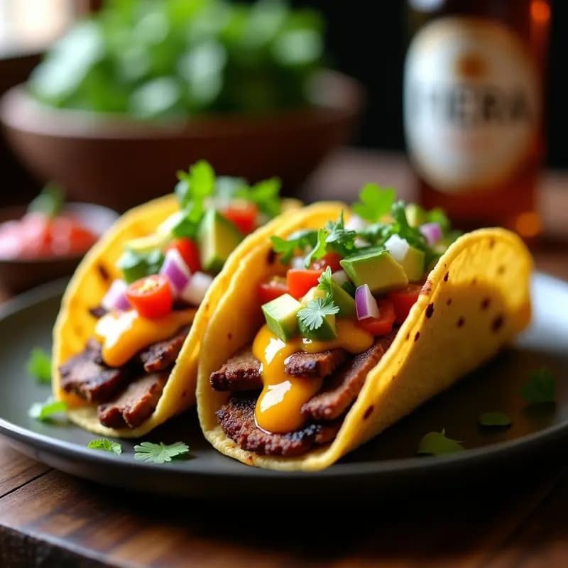 Tacos de Carne Asada con Queso Derretido y Salsa de Aguacate: Receta Mexicana de Fiera