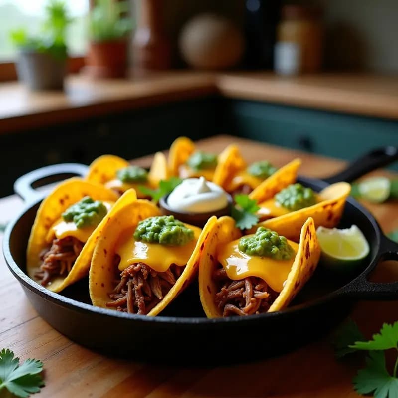 Tacos de Carne Desmenuzada con Queso Fundido y Salsa Verde: Receta Mexicana Reconfortante