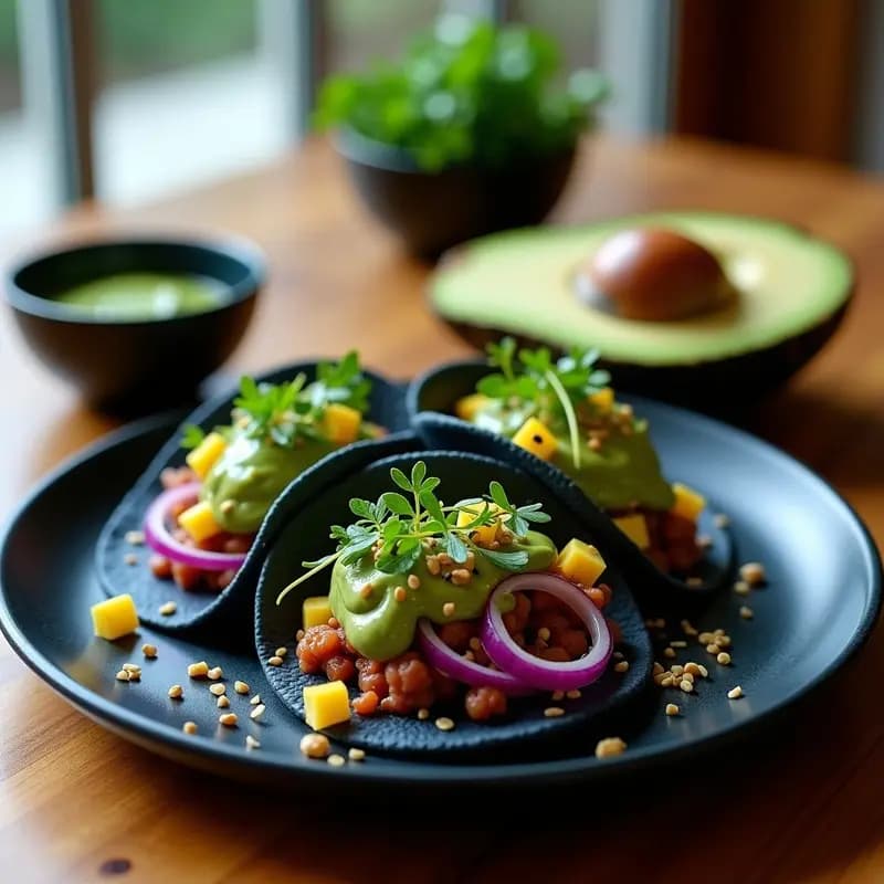 Tacos de Carne de Laboratorio con Salsa de Aguacate y Microvegetales: Receta Futurista Alta en Proteína