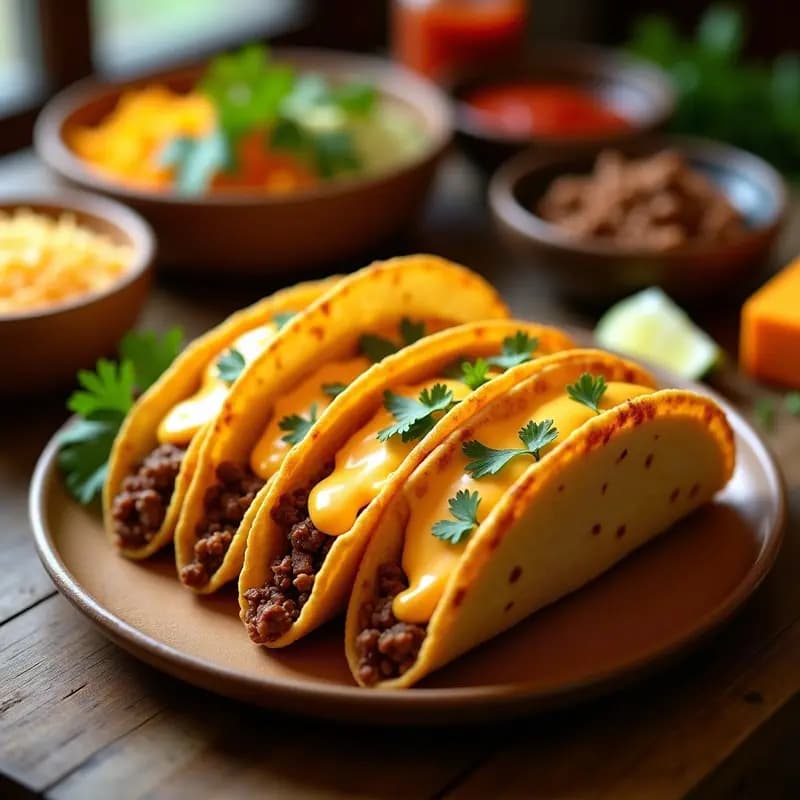 Tacos de Carne Molida con Queso Fundido y Salsa de Queso Nacho: Receta Tex-Mex Irresistible