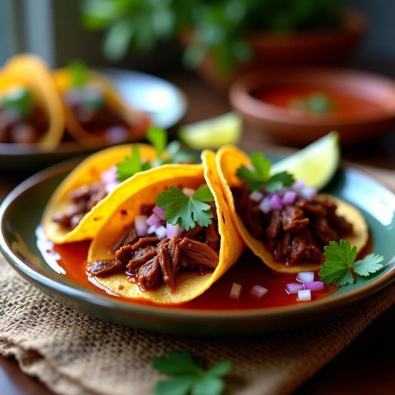 Tacos de Carne de Res Desmenuzada con Salsa de Guajillo: Receta Mexicana en Olla Exprés