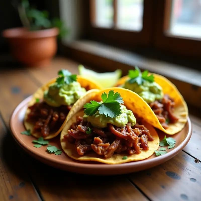Tacos de Carne de Res y Puré de Guacamole con Salsa de Chipotle: Receta Tex-Mex en Olla Express
