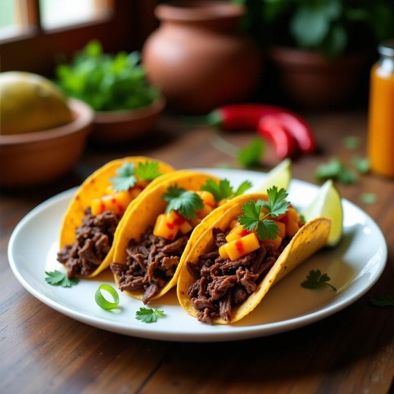 Tacos de Carne de Res Desmenuzada con Salsa de Mango Habanero: Receta en Airfryer Crujiente