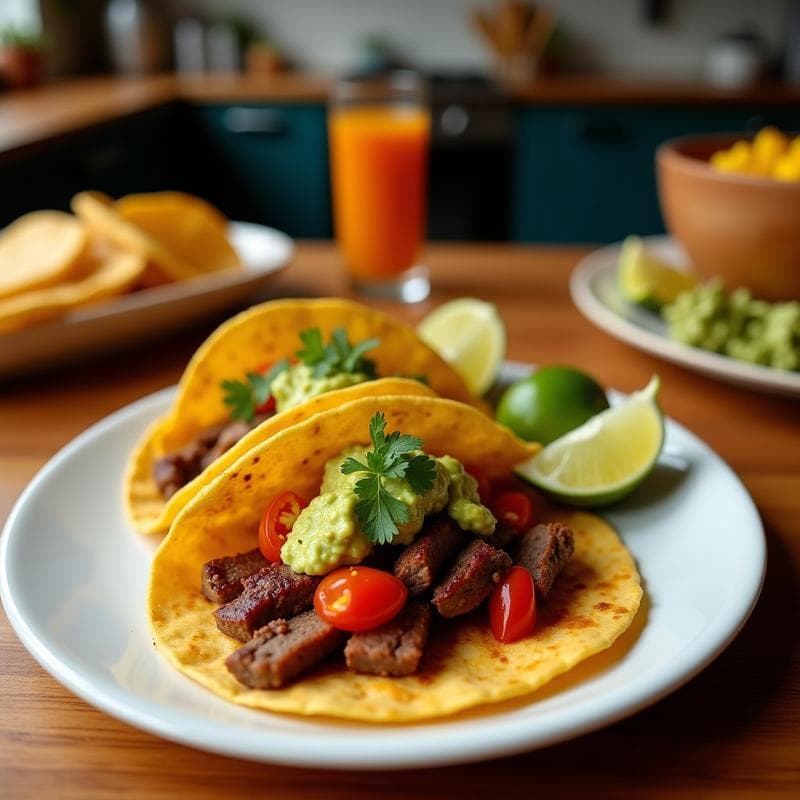 Tacos de Carne de Res Secada al Sol con Guacamole de Mango: Receta Mexicana Tradicional en Airfryer