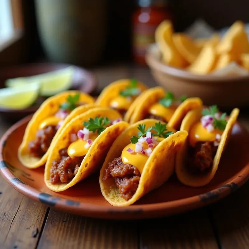 Tacos de Carnitas Doblemente Fritos con Salsa de Queso Cheddar: Receta Mexicana Extra Crujiente