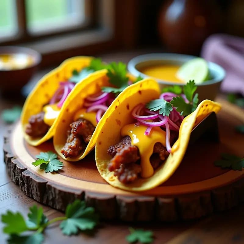 Tacos de Carnitas Estilo Michigan con Salsa de Queso y Cebolla Morada: Fusion Mexicana que Sorprende