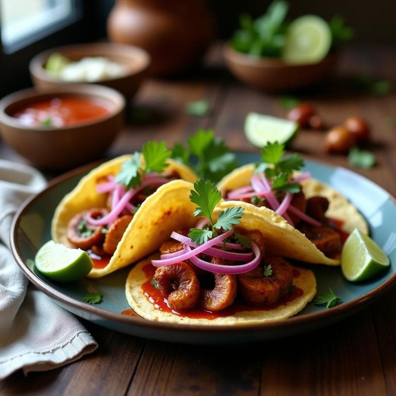 Tacos de Carnitas de Hongos Shimeji y Adobo: Receta Vegana con Sabor Profundo