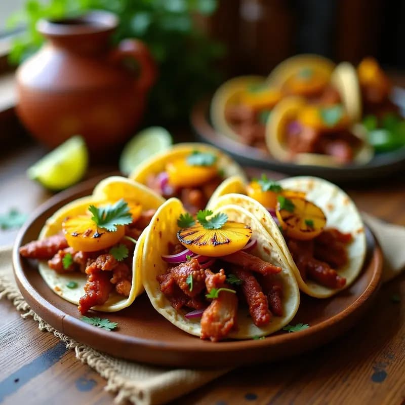 Tacos de Carnitas al Pastor con Piña Asada: Receta Mexicana con Toque Dulce-Salado