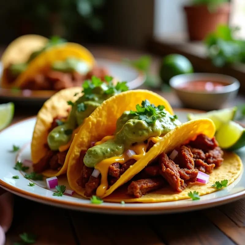 Tacos de Carnitas con Queso Fundido y Salsa de Aguacate: Receta Mexicana para Antojos Nocturnos