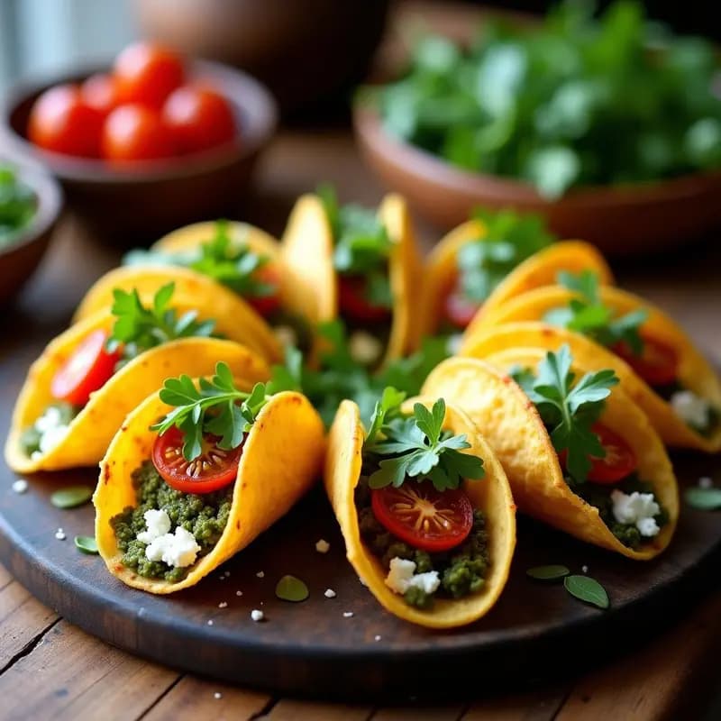 Tacos de Cáscara de Queso Parmesano con Relleno de Pesto de Rúcula y Tomates Secos: Receta Keto que Desafía la Gravedad