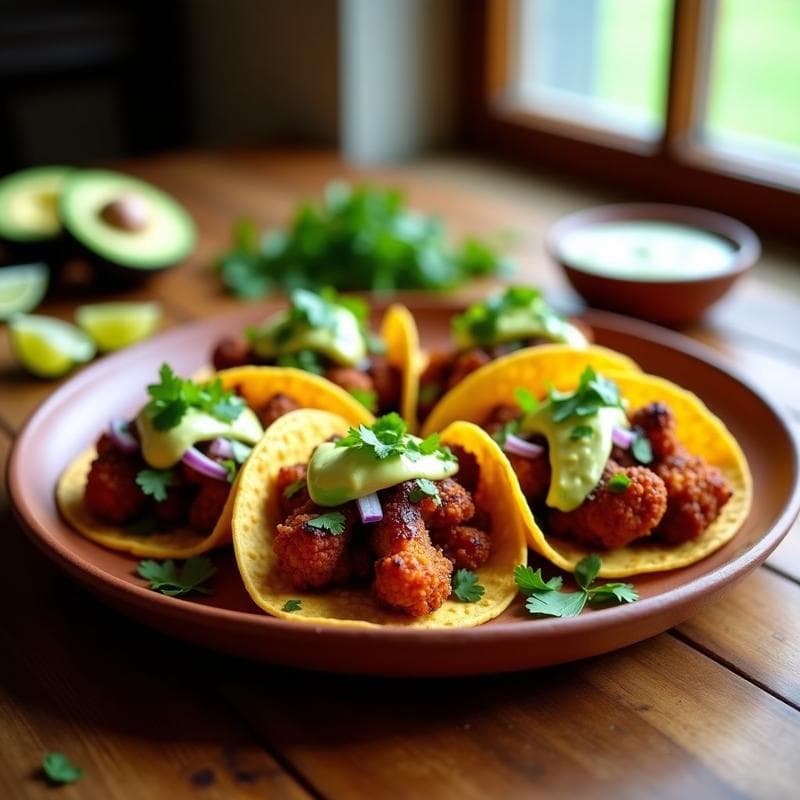 Tacos de Cauliflor Ahumada y Crema de Anacardos: Receta Vegana en Airfryer con Toque Tex-Mex en 15 Minutos