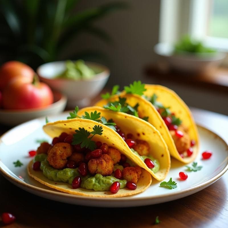 Tacos de Cauliflower Crispy con Salsa de Guacamole y Granada: Receta Vegana en Airfryer sin Fritura