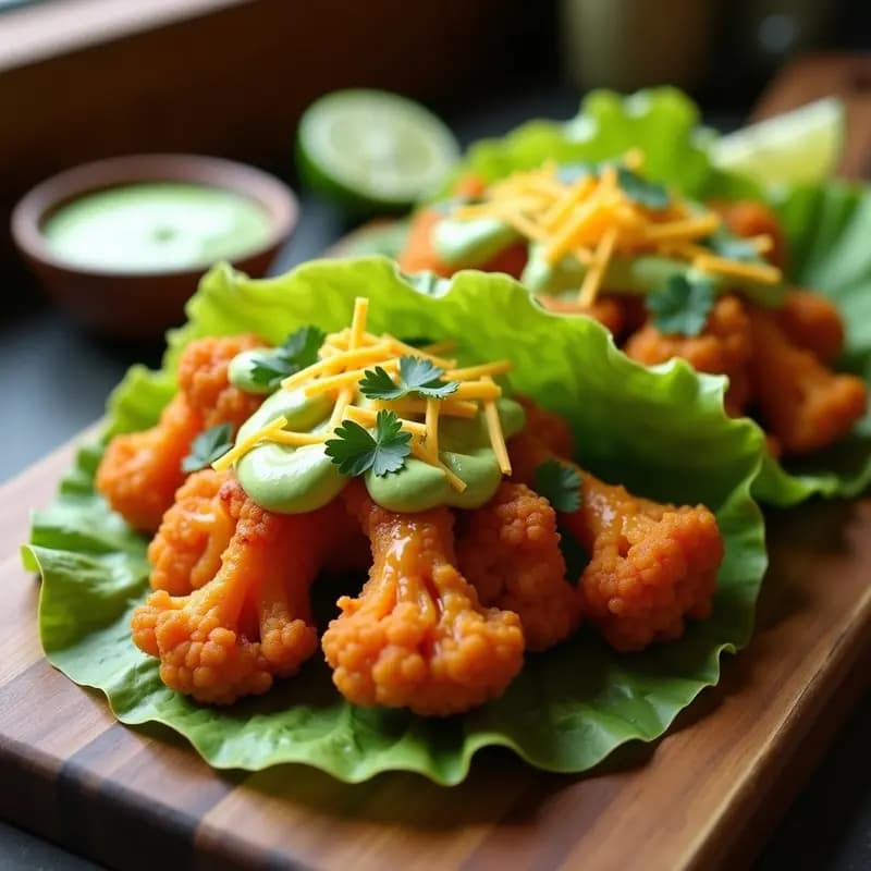 Tacos de Cauliflower Buffalo con Salsa de Aguacate: Receta Mexicana Keto en Airfryer