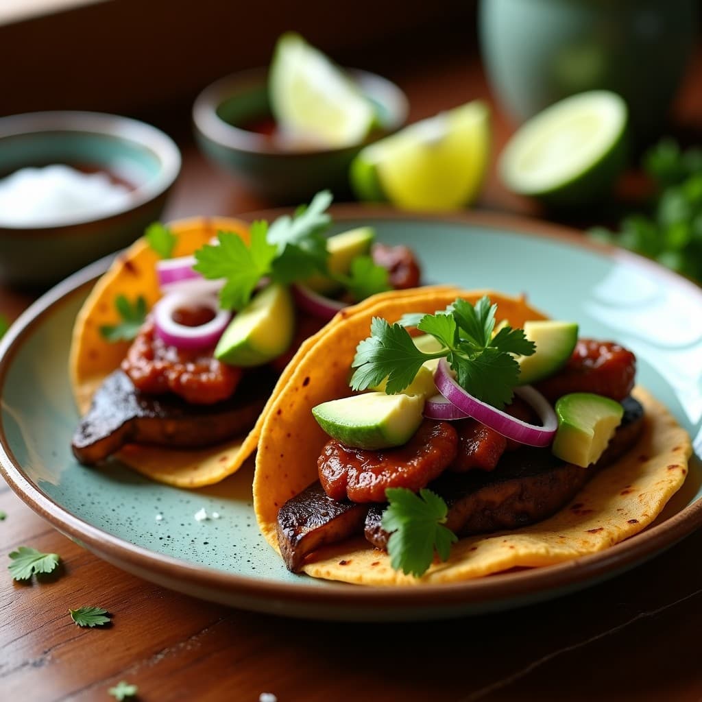 Tacos de Champiñones Portobello Marinados en Adobo: Receta Mexicana Vegana y Jugosa