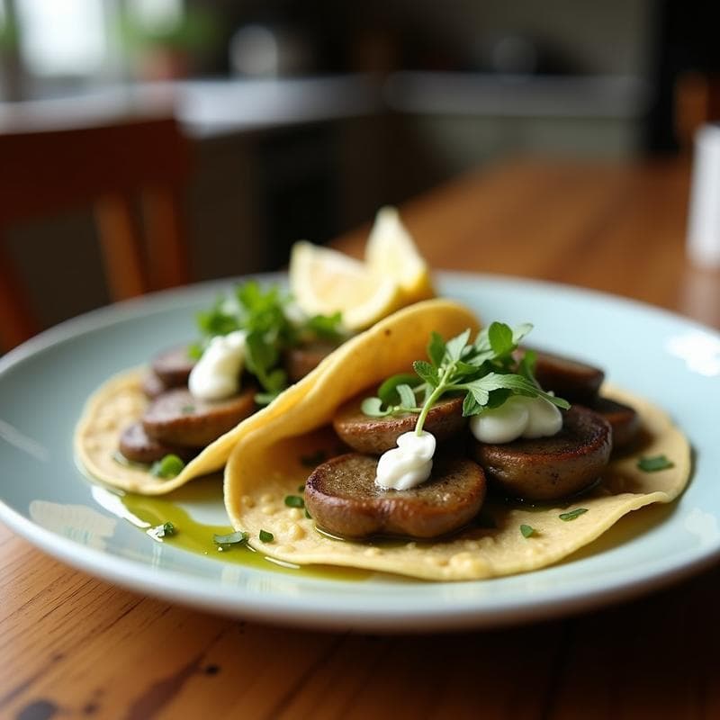 Tacos de Champiñones Portobello con Pesto de Albahaca y Queso Vegano: Receta Mexicana Sin Gluten