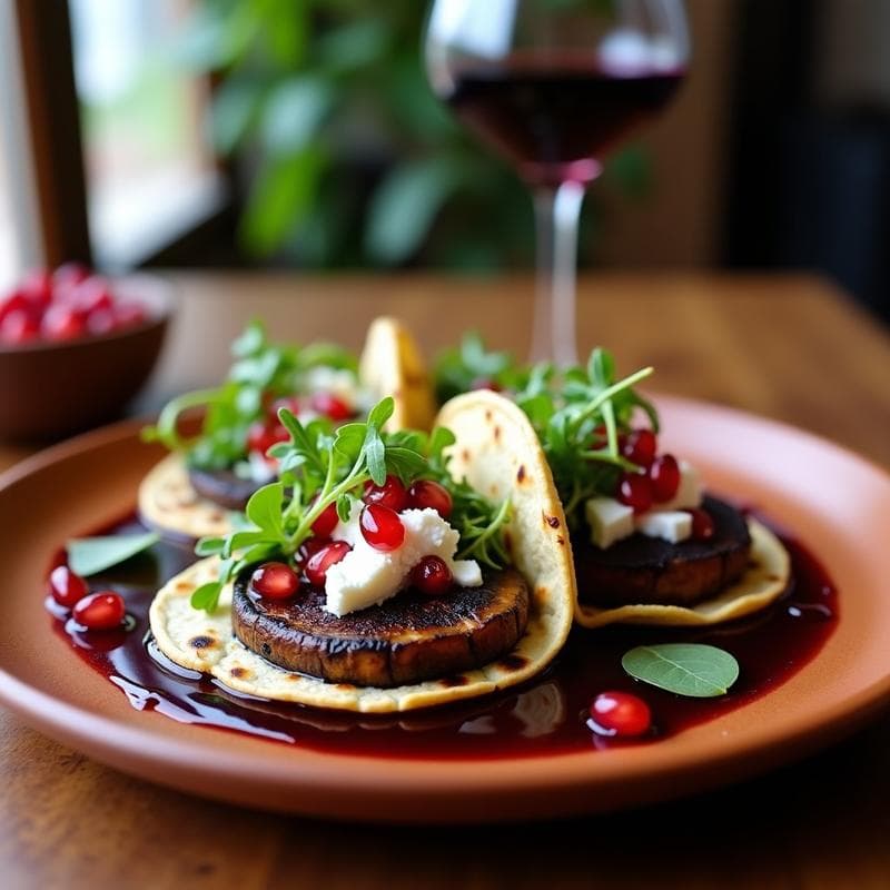 Tacos de Champiñones Portobello Marinados en Vino Tinto con Queso de Cabra: Receta Gourmet en 25 Minutos