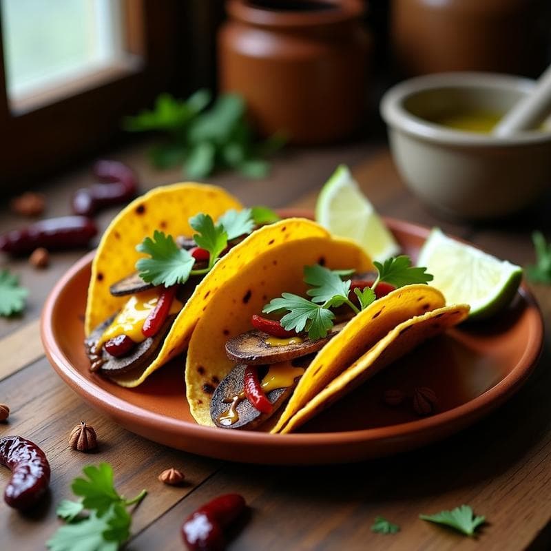 Tacos de Champiñones y Rajas con Queso Vegano Fundido: Receta Mexicana en Airfryer
