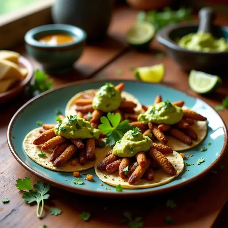 Tacos de Chapulines con Guacamole y Salsa de Mechón: Receta Mexicana con Insectos Comestibles