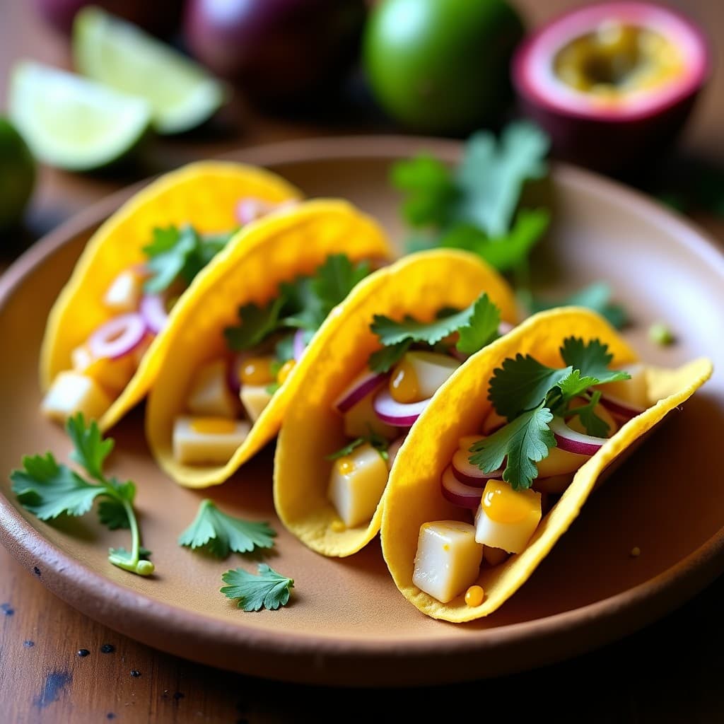 Tacos de Chayote con Ceviche de Corvina y Salsa de Maracuyá: Receta Peruana Baja en Calorías