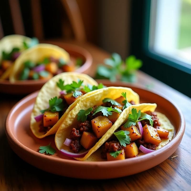 Tacos de Chayote y Chorizo Vegano con Salsa de Tamarindo: Receta Fusion Mexicano-Española en Airfryer