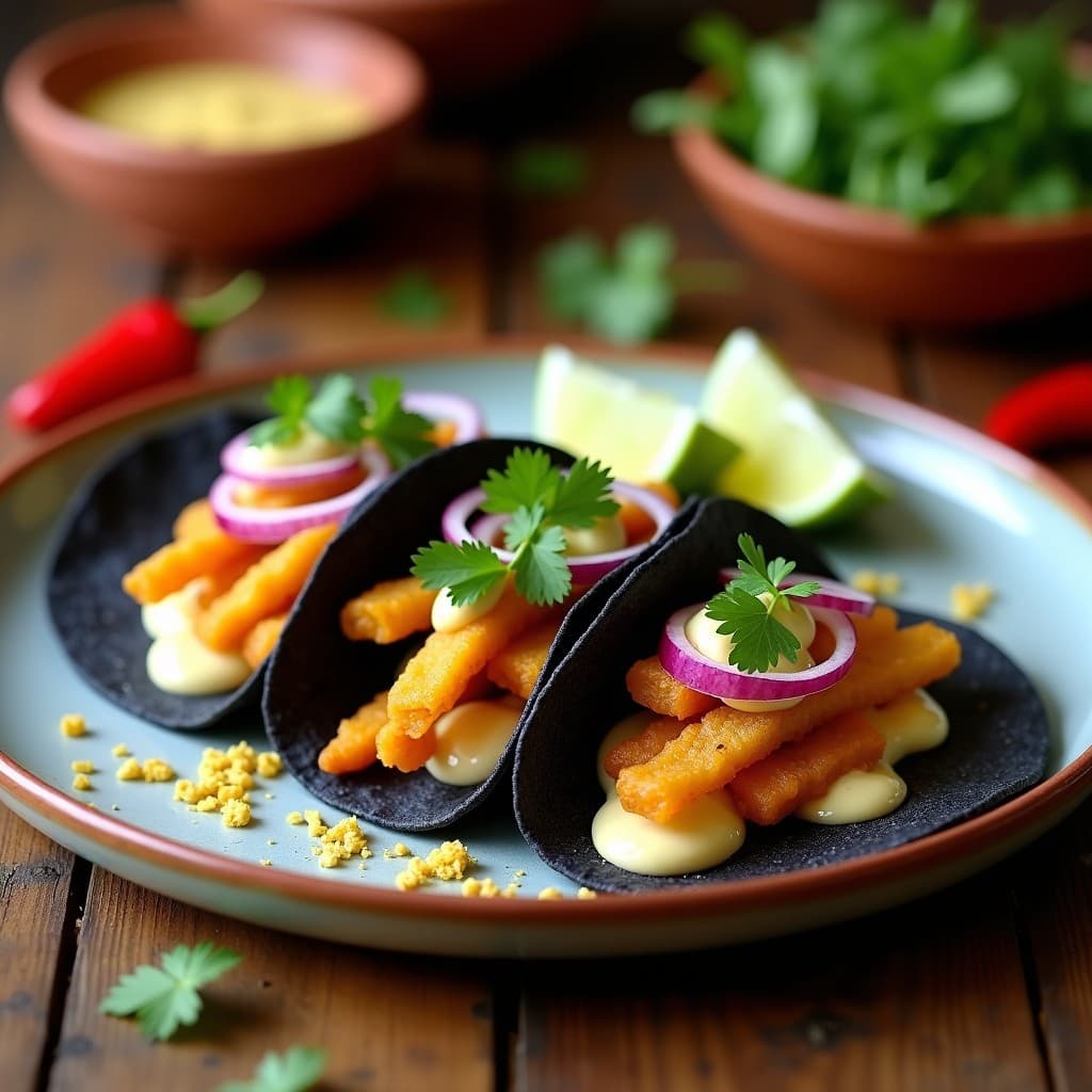 Tacos de Chayote y Elote con Aderezo de Tajín y Ajo Negro: Receta Mexicana Vegana en Airfryer