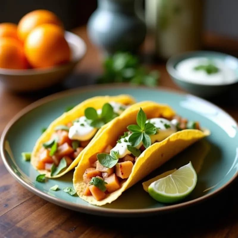 Tacos de Chayote y Feta con Salsa de Yogur y Menta: Receta Mexicana-Griega Fusion