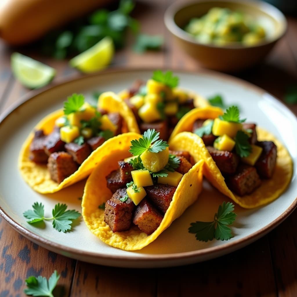 Tacos de Chicharrón de Hongos y Ceviche de Mango Verde: Receta Fusion Mexicana-Peruana
