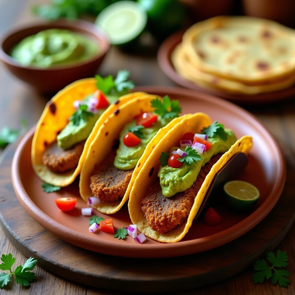 Tacos de Chicharrón de Hongos con Guacamole de Aguacate Verde: Receta Mexicana Vegana