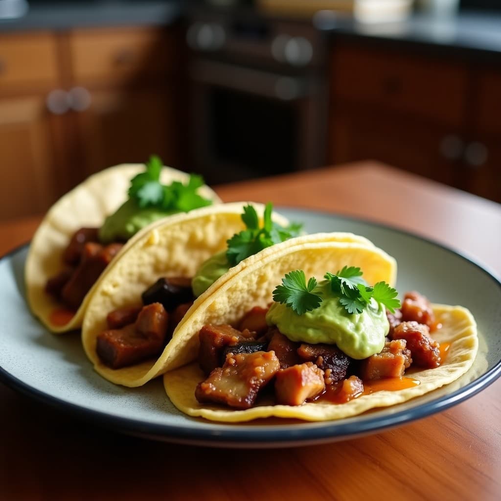 Tacos de chicharrón de berenjena con guacamole de cilantro: Receta Mexicana Vegana y Crujiente