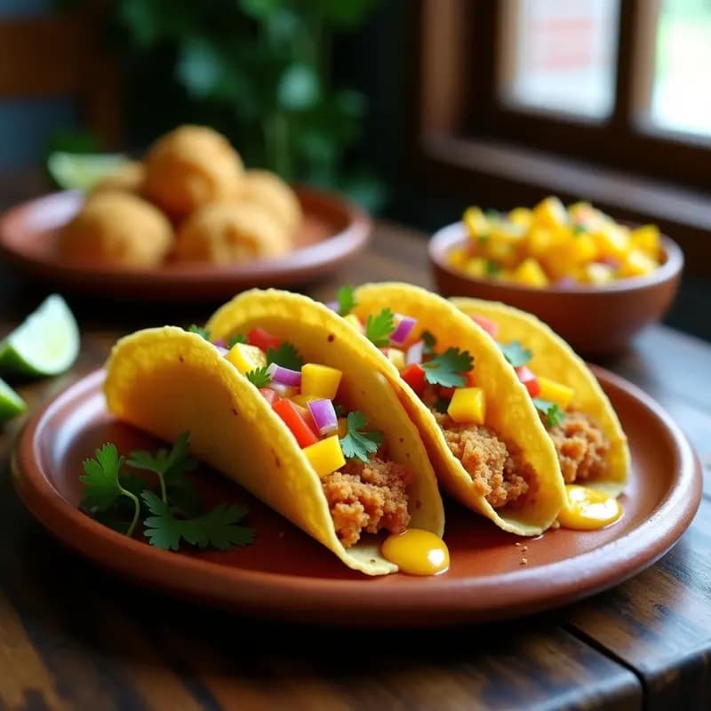 Tacos de Chicharrón de Cerdo con Salsa de Queso Cheddar y Mango: Receta Mexicana Crujiente y Jugosa