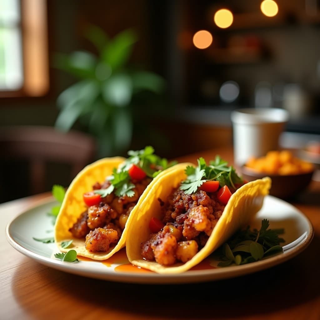 Tacos de Chicharrón de Coliflor con Salsa de Tamarindo y Chile de Árbol