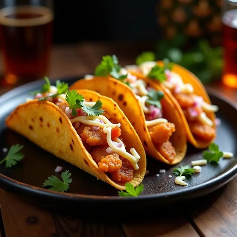 Tacos de Chicharrón de Cerdo con Queso Fundido y Mermelada de Piña Habanera: Dulce y Picante que Enciende