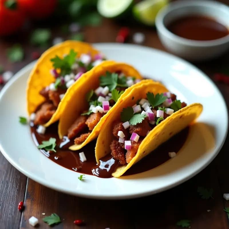 Tacos de Chicharrón con Salsa de Chocolate y Chili: Dulce y Salado en un Solo Mordisco