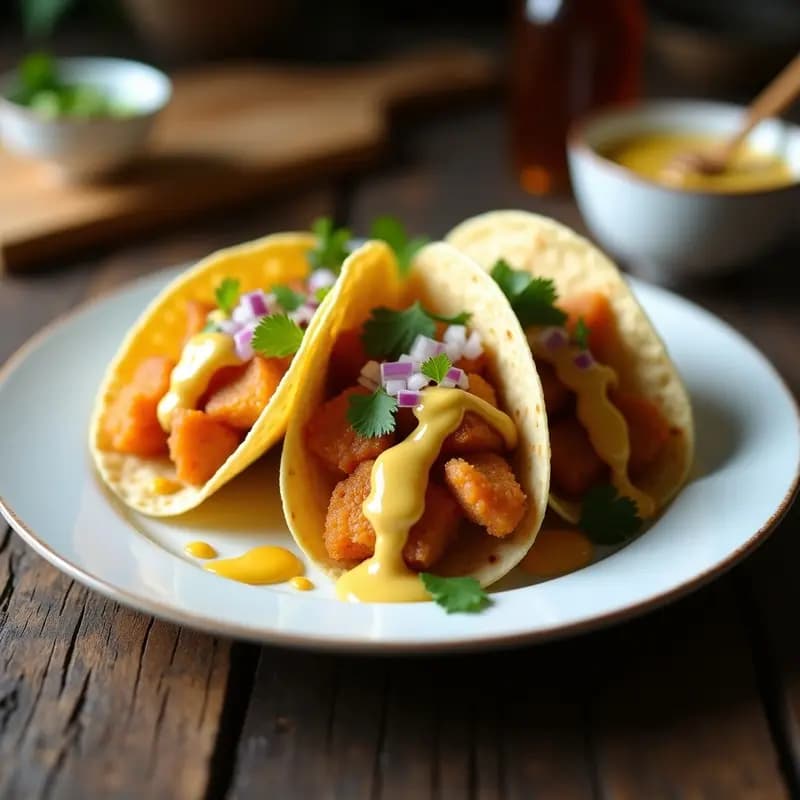 Tacos de Chicharrón con Salsa de Queso Azul y Miel: Crujientes, Salados y Adictivos