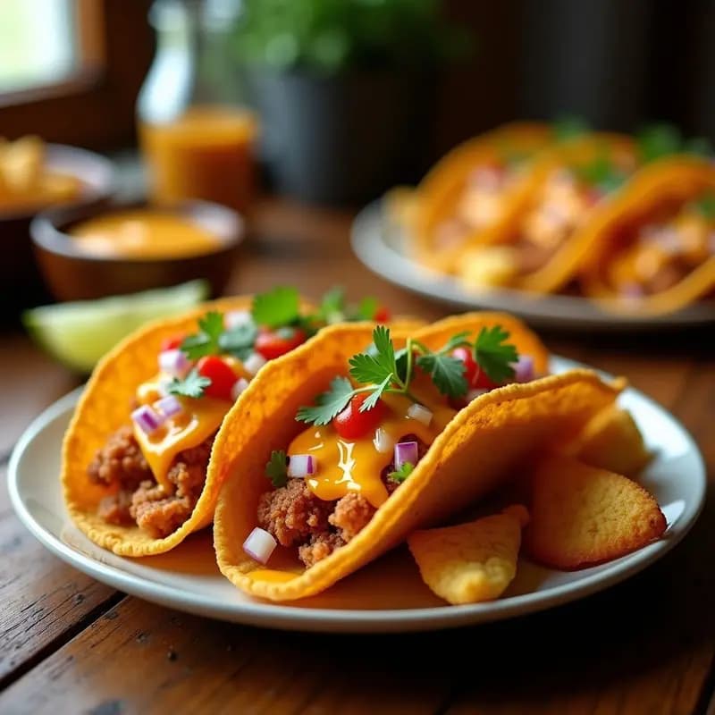 Tacos de Chicharrón de Cerdo con Salsa de Queso Nacho y Fritos de Maíz: Receta Mexicana Adictiva