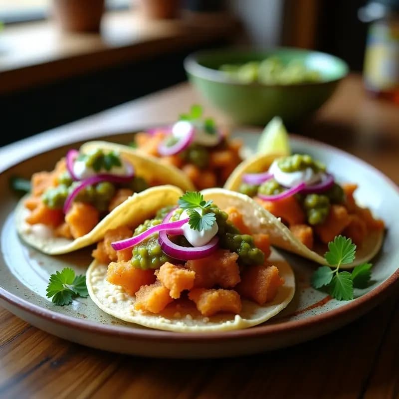 Tacos de Chicharrón con Salsa Verde, Crema Ácida y Cebolla Morada: Crunchy y Sabroso